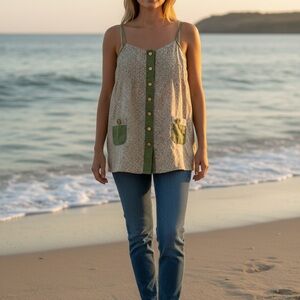 Juicy Couture Green and Cream Silk Tank Top